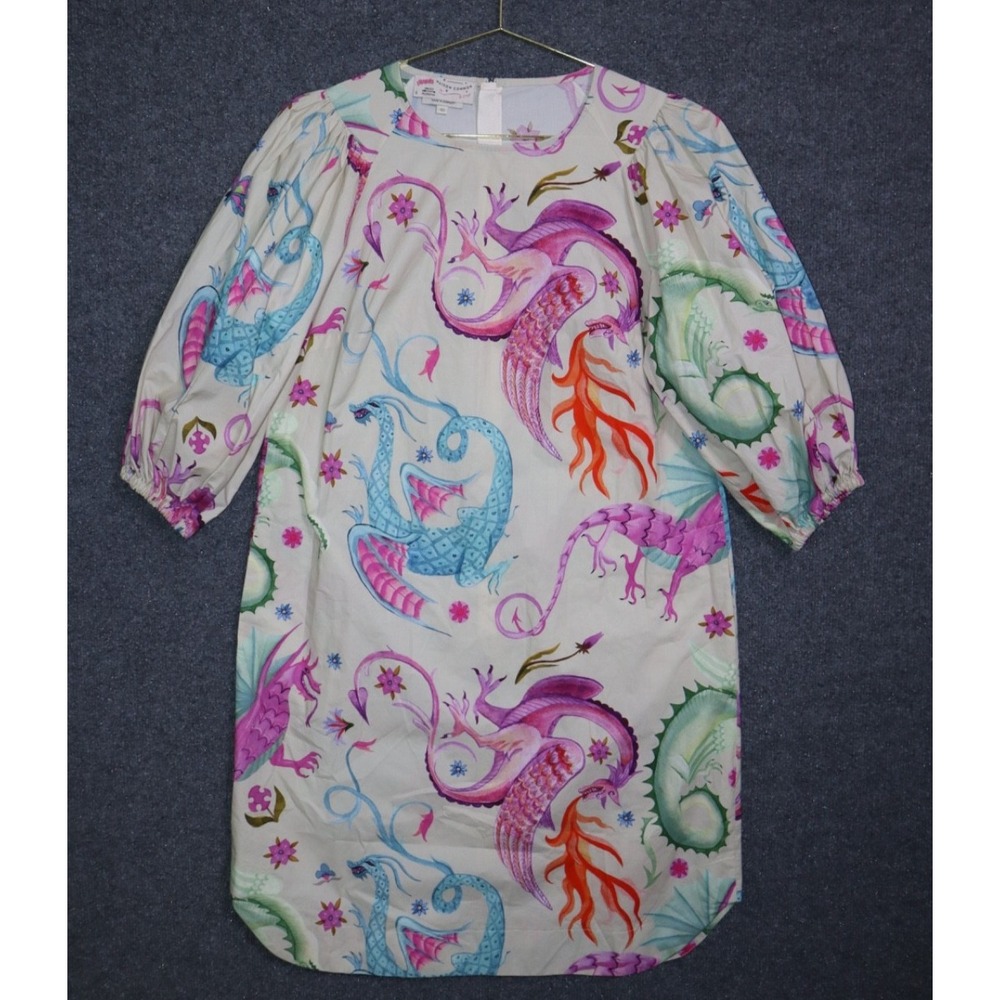 Maison Common Dress Women 40 Multi Dragon Floral‎ Puff Sleeve Cotton GERMAN NWOT